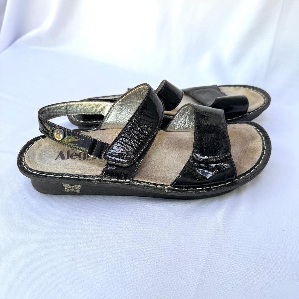 Alegria Verona Sandals Womens 9 Black Patent Leather Slingback Adjustable Strap